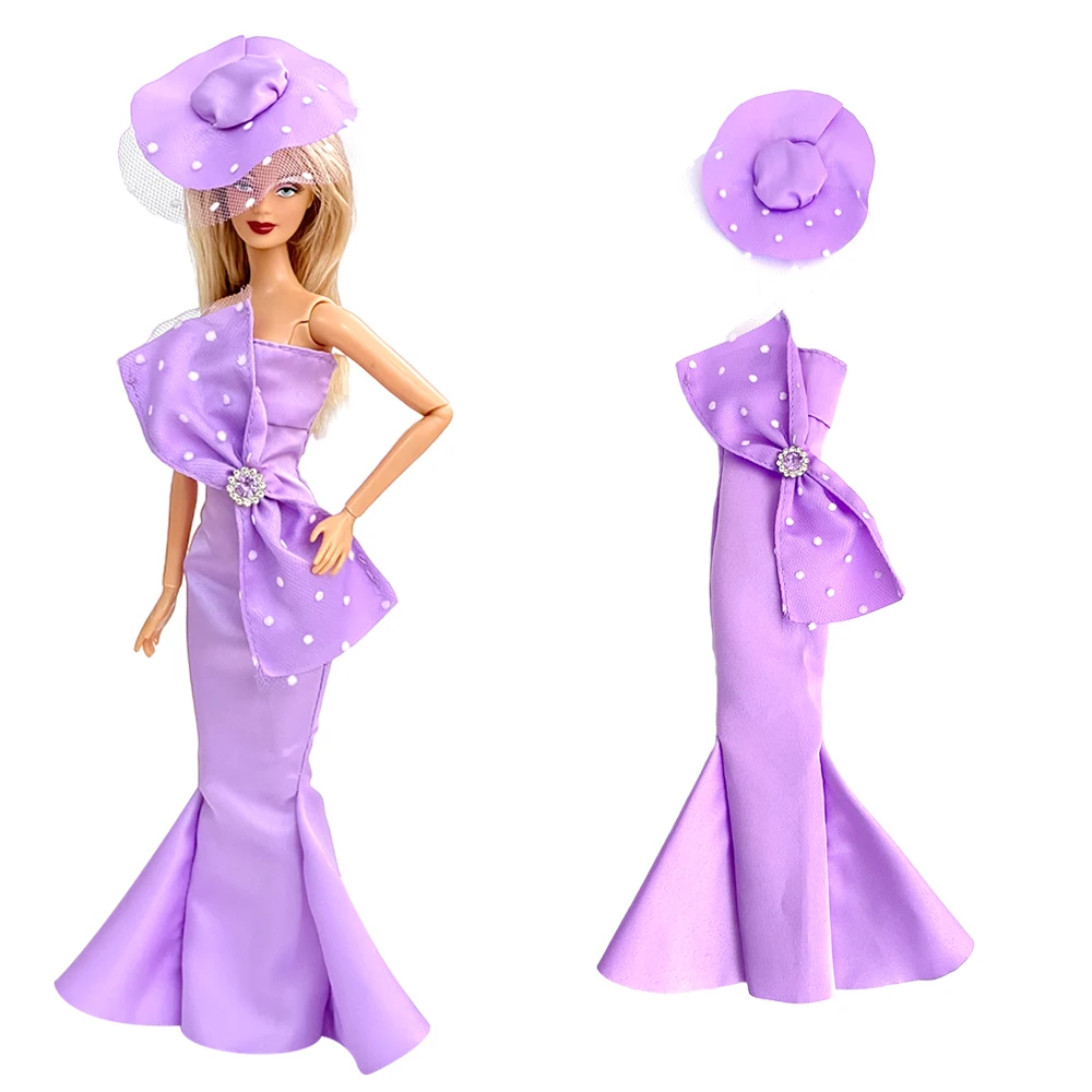

1 Set Princess Wedding Dress for 1/6 Doll Clothes Bride Purple Dress+Lace Hat for 1/6 BJD FR Doll House Accessories Toys