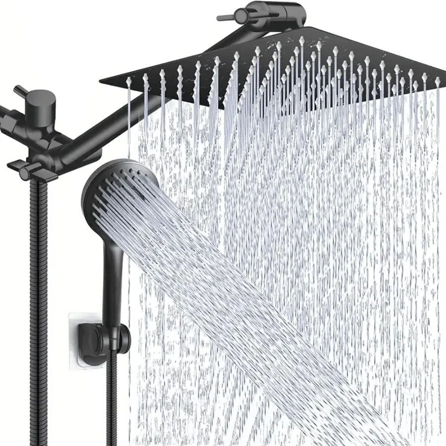

8-Inch High-Pressure Rain/Handheld Shower Combo - 11" Arm, 5 Modes (Black, Adjustable)