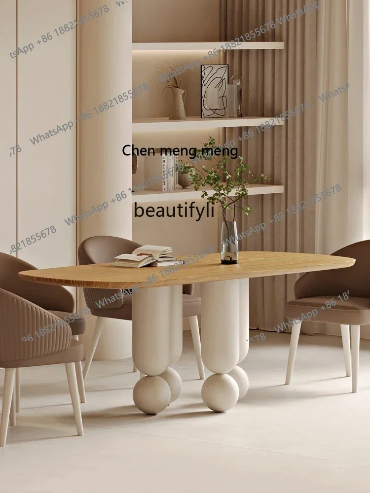 cc182R Nordic Solid Wood Dining Table Designer Small Apartment White Original Exclamation Mark French Cream Style Dining Table