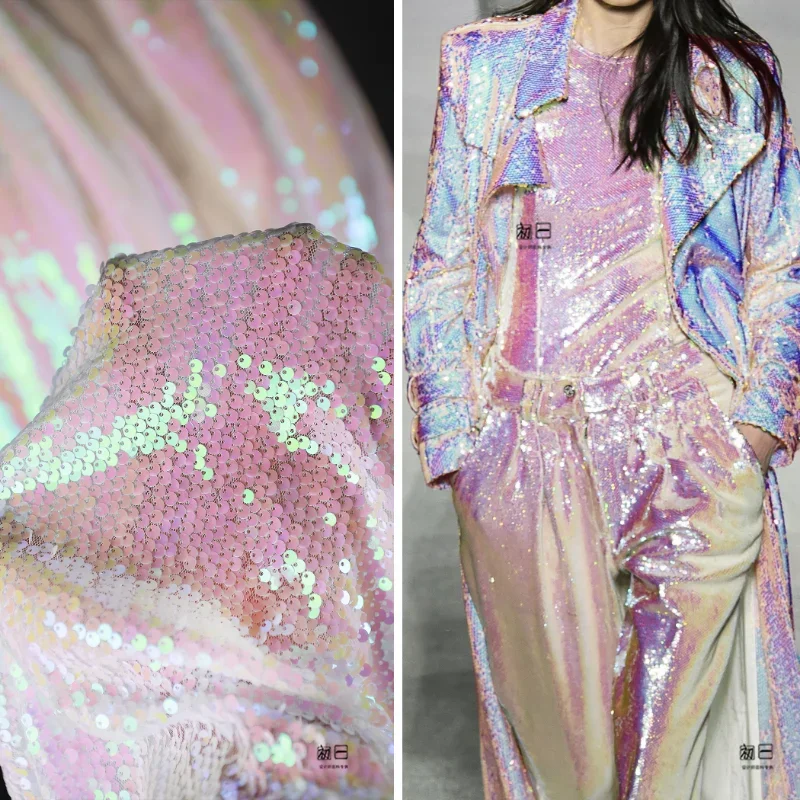 

Красочная розовая рыбья чешуя, маленькая ткань с блестками, круглая бусина, украшение, ткань, свадебное платье, дизайнерские швейные материалы