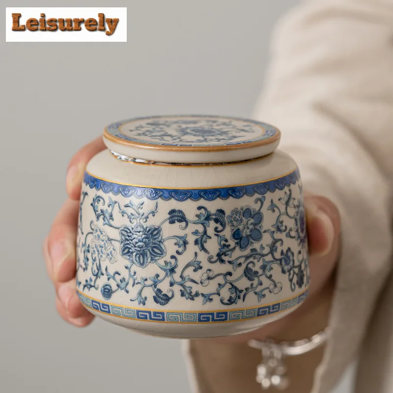 

200 мл Ретро Ru сине-белая фарфоровая чайная коробка, органайзер, резервуар для хранения из бутика, контейнеры для чая, чайные принадлежности, ремесло
