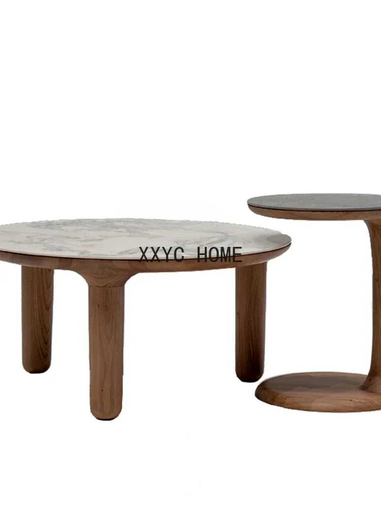 One Home Tavolino rotondo in marmo, pietra, legno massello, squisito, retrò, moderno, nordico
