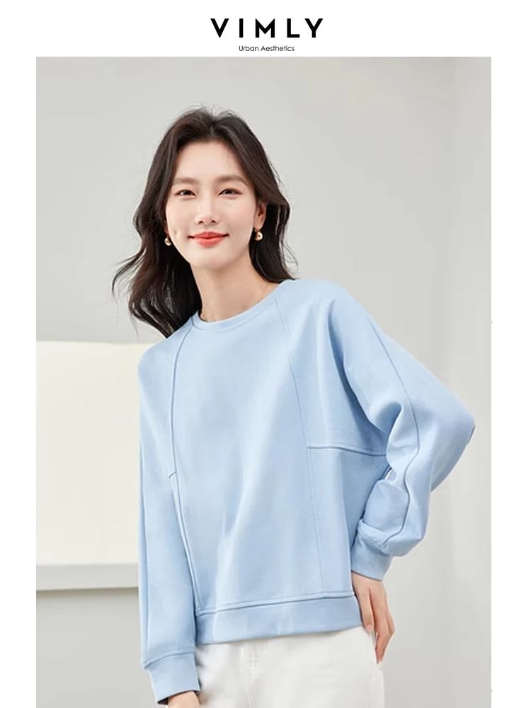 Vimly Light Blue Lazy Style O-neck Sweatshirt Women\'s Long Sleeve Top 2024 Spring Cotton Casual Loose Pullovers Clothing M5900