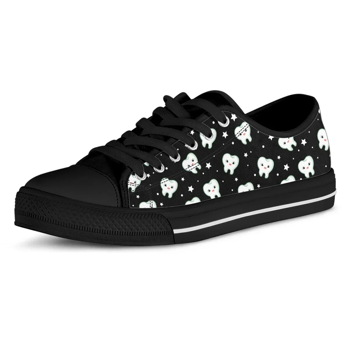 Zwarte Cartoon Tanden Kleur Sneaker Voor Vrouwen Schattig Patroon Gothic Meisjes Casual Gevulkaniseerde Schoenen Lage Top Canvas Schoen