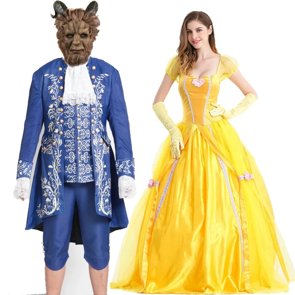 Halloween Schönheit und Tier Kostüm Erwachsene Prinzessin Prinz Adam Cosplay Kostüm Uniform Maske für Männer Frauen Karneval Party Kleidung