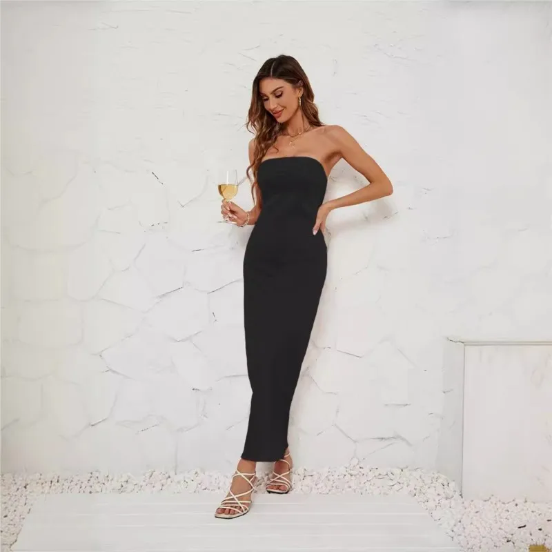 2024 sommer Mode Neue frauen Kleid mit Langen Rock Einfarbig Brust Wrap Elastische backless Satin Kleid für Frauen