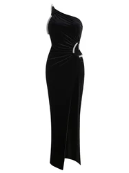 Elegant Luxury Evening Dress 2025 Black Birthday Party Dress Women's Prom Gown Sexy Hollow Out Robe High Slit Long Dress