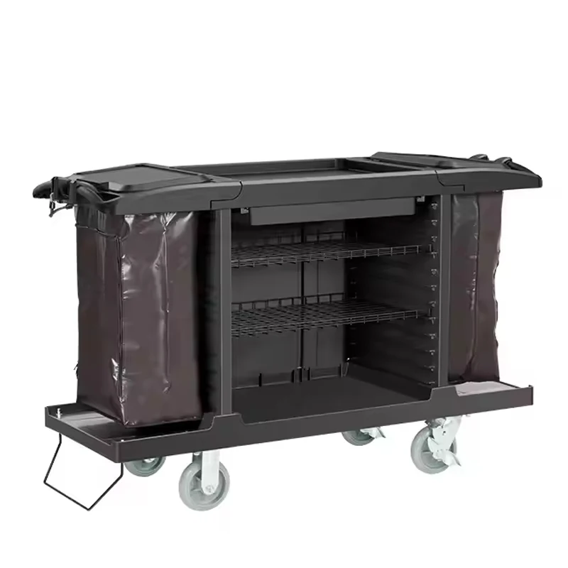 Carrello per cameriera commerciale per carichi pesanti per hotel di lusso 2025 per carrello per servizi di pulizia per attrezzature per la pulizia