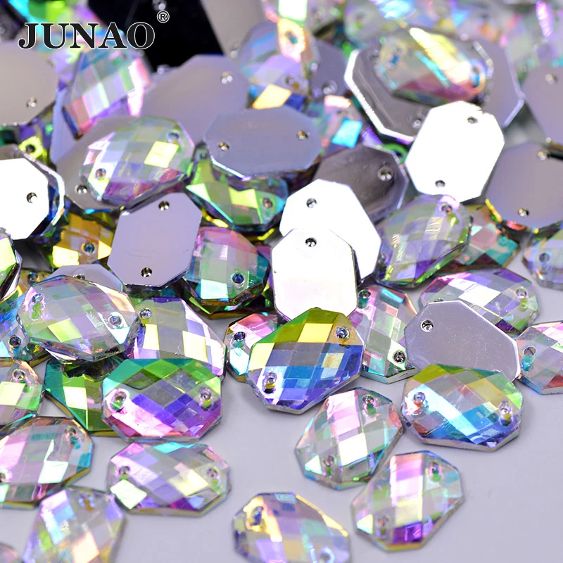 JUNAO 500 قطعة 10*14 مللي متر كريستال AB مربع مثمنة الشكل الراين الخياطة الاكريليك أحجار الكريستال زين DIY بها بنفسك الزفاف