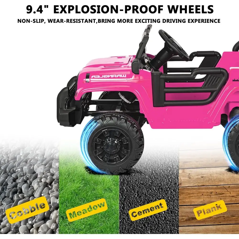 12V 電動乗用玩具車 リモコン付き、子供用電動オフロード車、バッテリー駆動ホイールトラックカー、ピンク