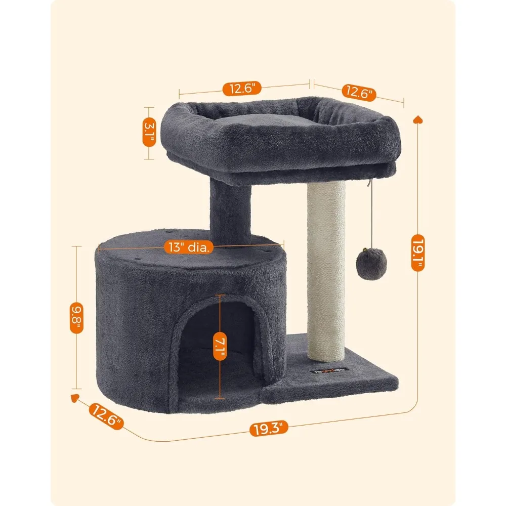 Imagem -06 - Cat Tree Tower com Sisal-coberto Coçar Post Cat Condo com Poleiro Acolchoado Smoky Gray Pequenos Espaços Gatinhos