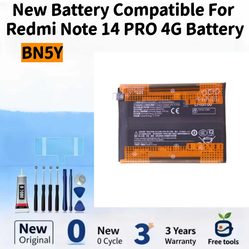New Battery Compatible For Redmi Note 14 PRO 4G BN5Y 3.91V 5500mAh Mobile Phone Batteries+ Free Tools