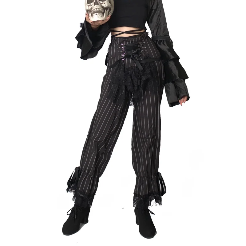 سراويل كاجوال نسائية من Olu Punk Sle بتصميم دانتيل مزهّر بخصر عالٍ هيب هوب ستريت Sle قطن لوين موضوع ساحرة عصرية...