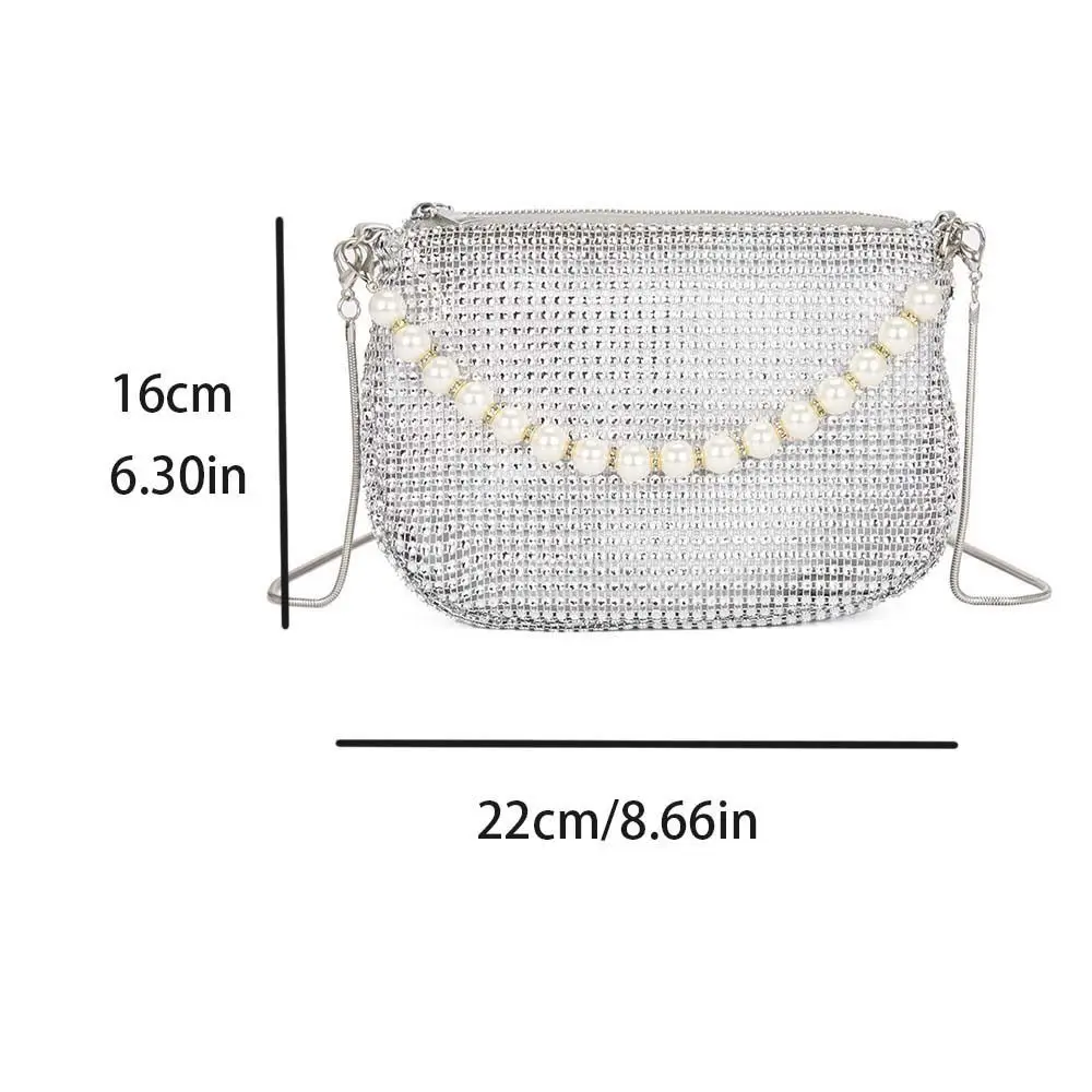 Crystal Shoulder Bag Rhinestone Pearl Handle Handbag Large Capacity Evening Clutch Underarm Bag Shopping Bag