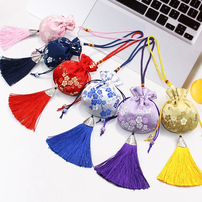 Chinese Silk Style Brocade Embroidered Bag Embroidery Sachet Cloth Pouches Tassel Pendant Drawstring Bag For Jewelry Gift Bags