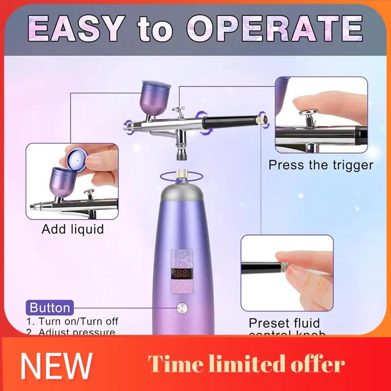 

ABRN-Airbrush Kit For Nails 32PSI Air Brush Kit With Air Compressor Cordless Airbrush Gun Machine For Makeup,Painting,Model