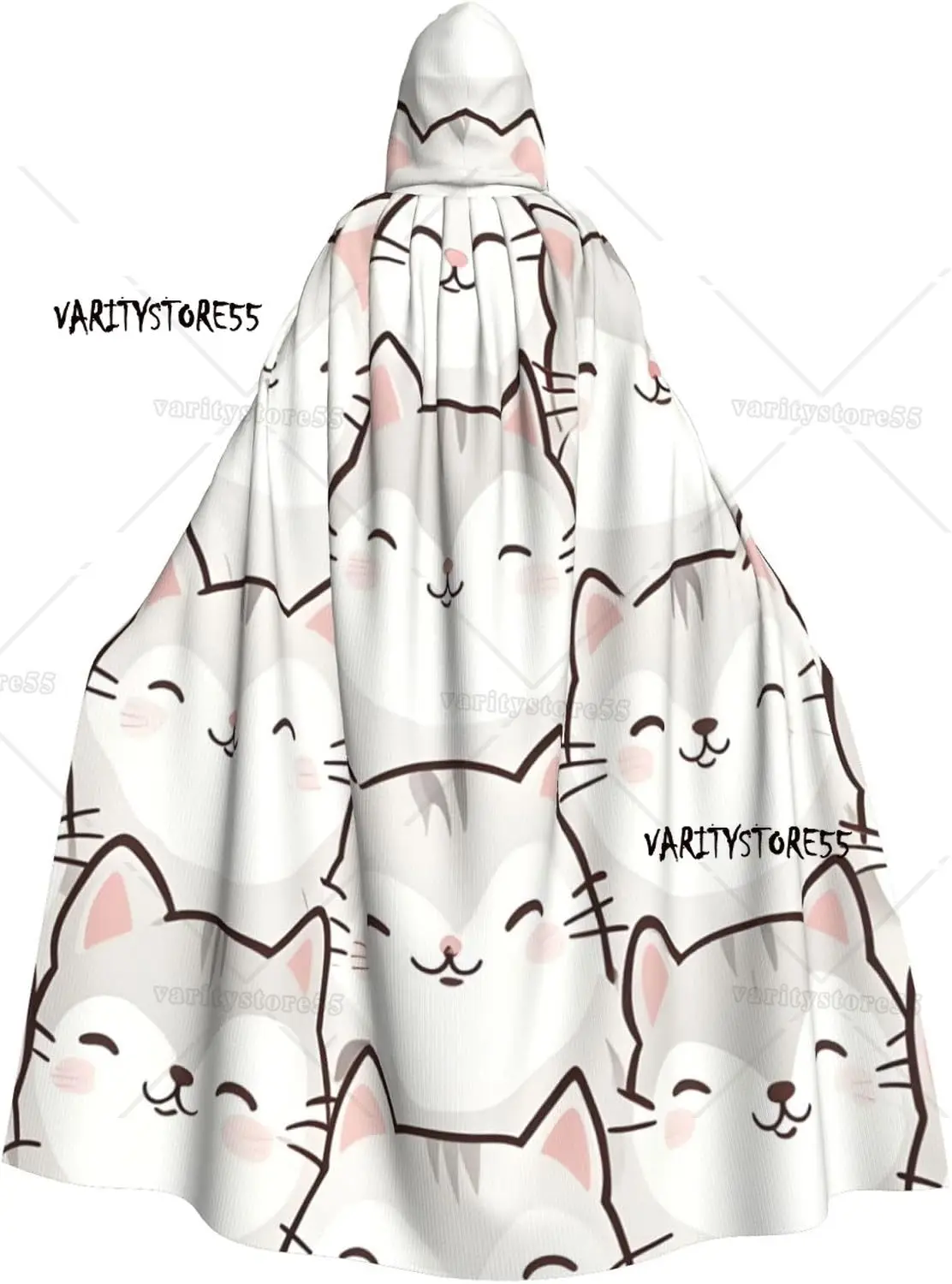 Cartoon White Cats Adult Halloween Cloak with Hood Comfortable Party Cape for Costumes Cosplay Halloween Parties Hooded Cloak