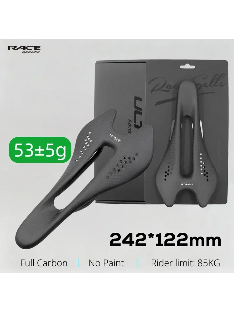 Sela de Ciclismo Ultraleve em Fibra de Carbono BERIJIE 3K Weave, Oval 7*9mm, 242*122mm, Assento de Ciclismo de Estrada em Carbono Bruto, Sillin de carbono