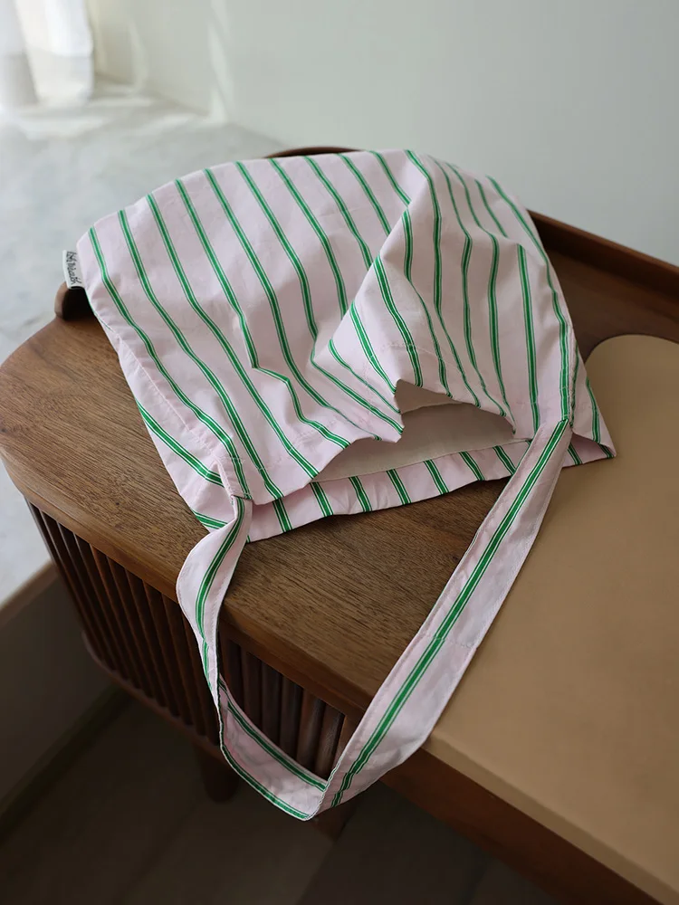 Casual Stripe Canvas Tote Bag Single Shoulder Bag Simple Match Women's Canvas Bag College Style Green And Pink Stripes