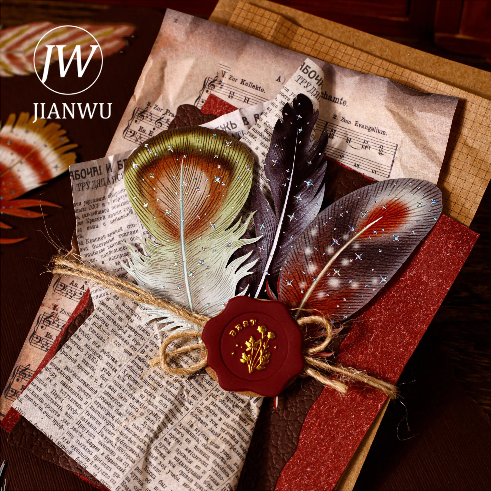 JIANWU Feather Series Vintage Colorful Feather Landscape Material Collage Scrapbooking Sticker Creative DIY Journal Stationery view 4