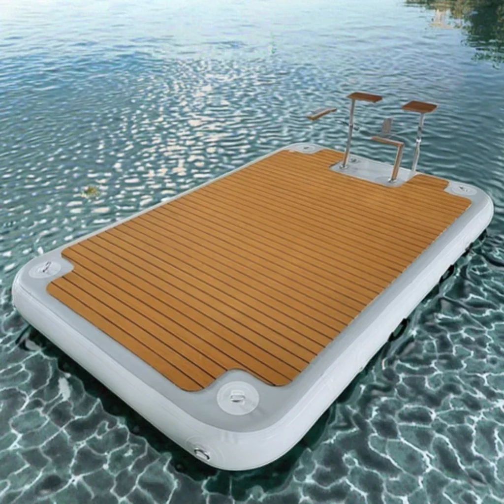 Newly Upgraded 6ft/8ft/10ft/12ft Floating Raft Portable PVC Mesh Pool Pier Inflatable Water Swimming Platform