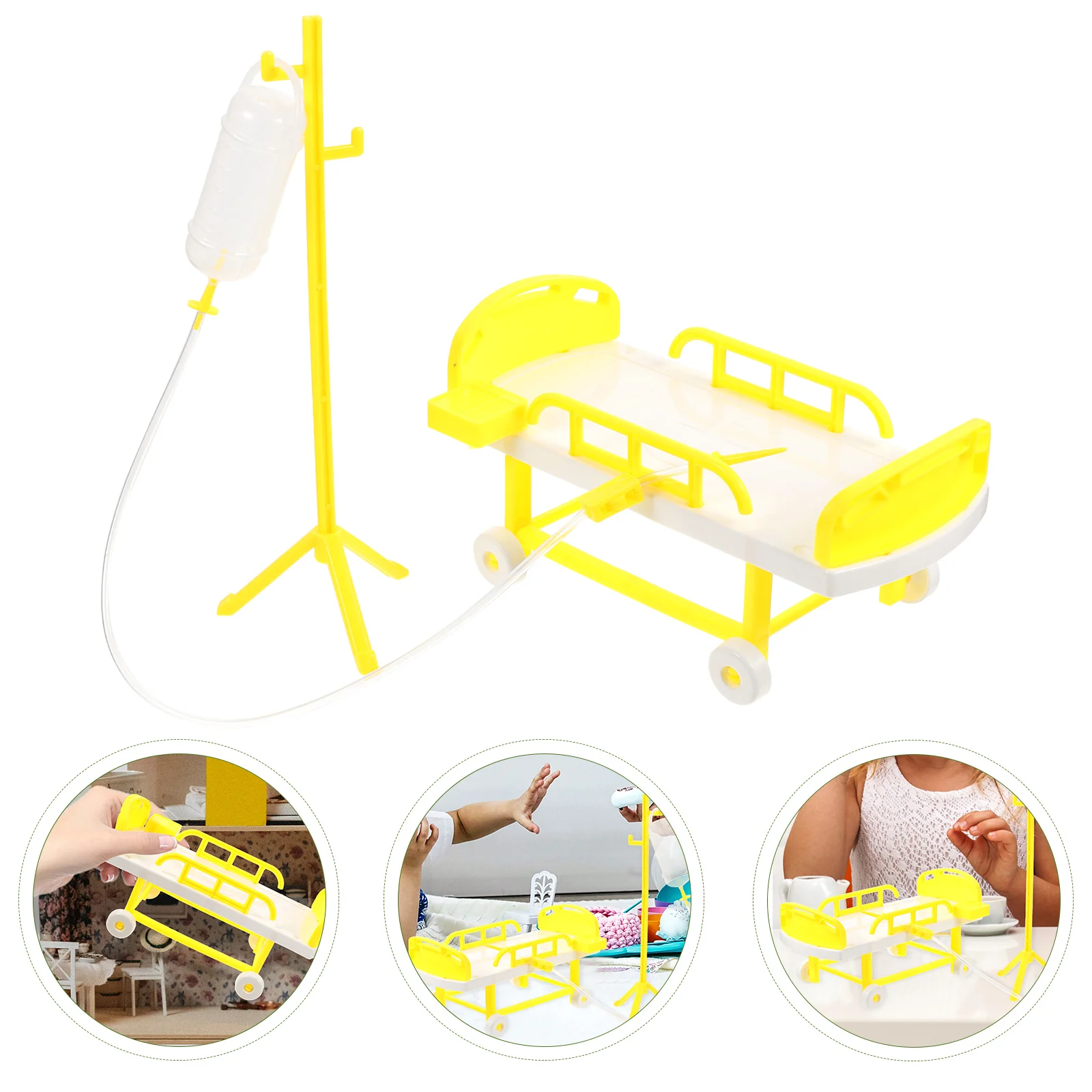 Simulierte medizinische Bett Mini Krankenhaus Spielzeug spielen Haus Spiel zubehör und Infusion flasche Szene Dekor Arzt Simulation Kits