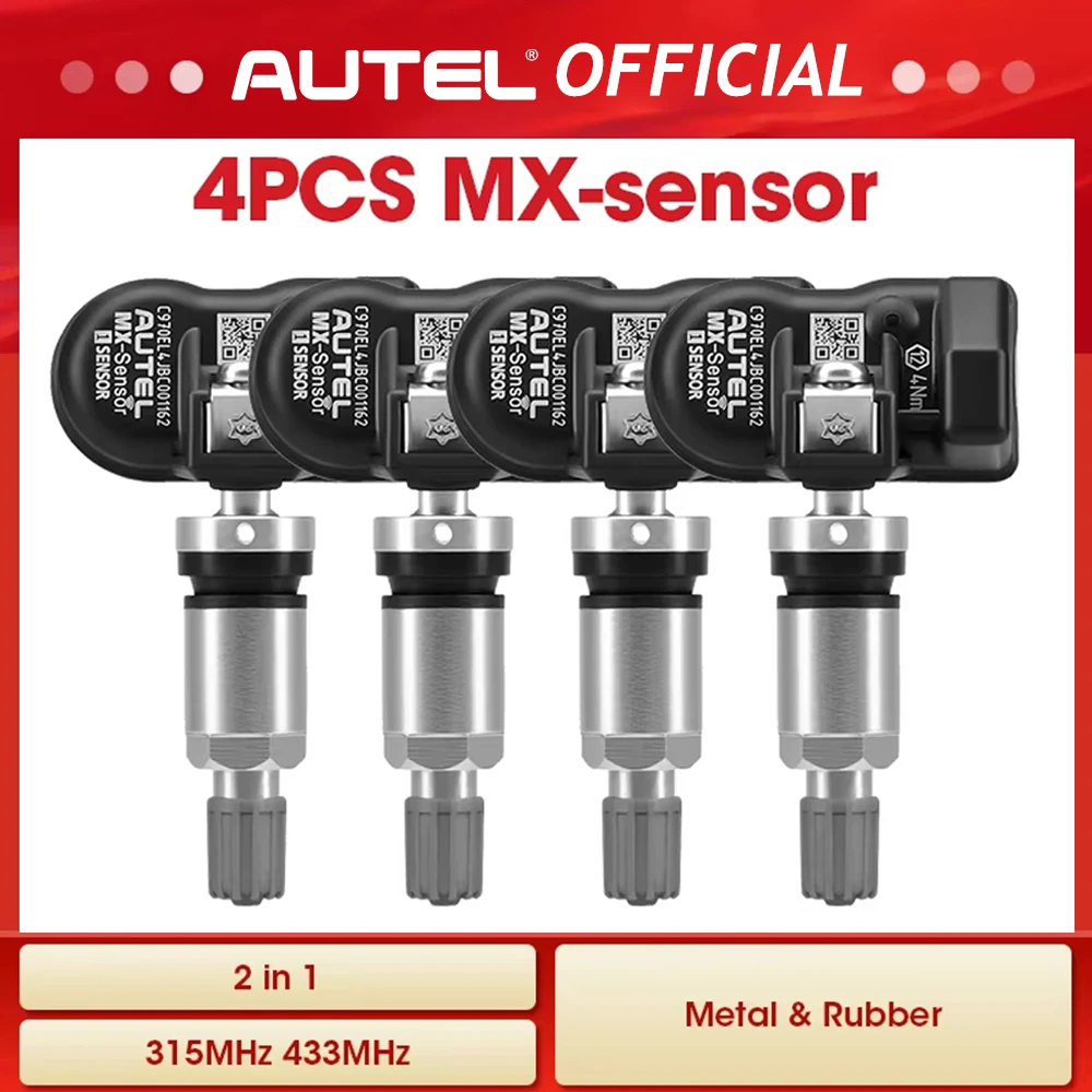 

Комплект из 4 датчиков Autel 2-в-1 (315 МГц, 433 МГц) MX-Sensor для системы контроля давления в шинах, программируемые и клонируемые, винтовые датчики TPMS