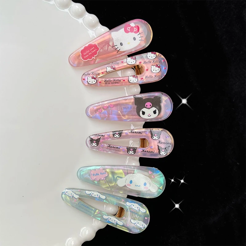 2Pcs Anime Sanrio Hairpin Hello Kitty Kuromi Melody Cinnamoroll Kawaii Hair Accessories Headwear Hair Clip Gifts For Girl