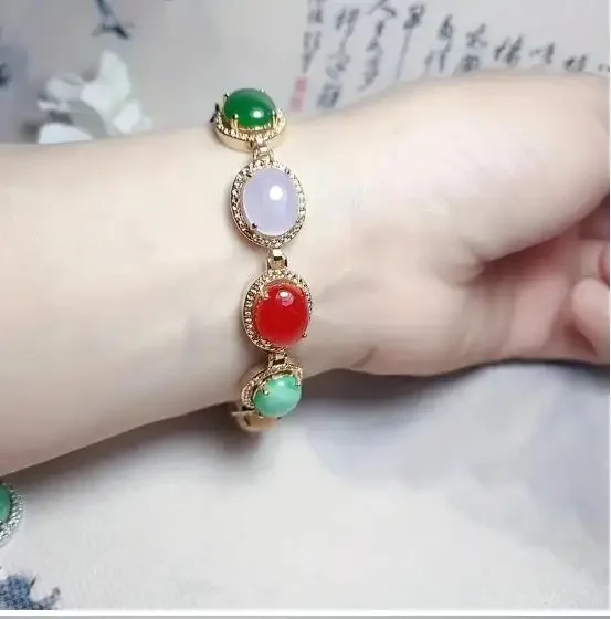 

Exquisite Natural Stone Colored Jade Bracelet Inlaid Bracelet Men and Women Charming Jewelry Bracelet