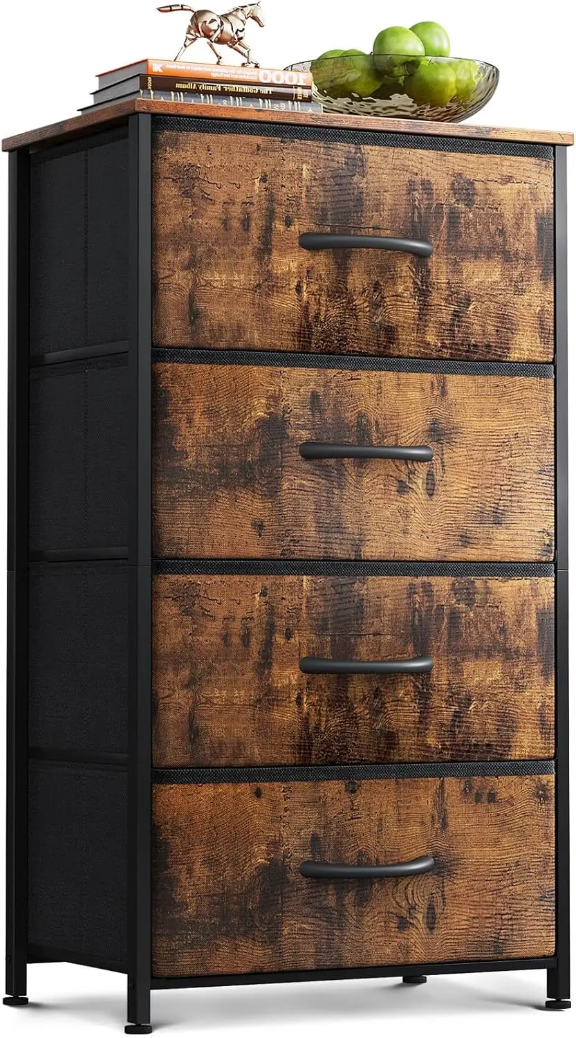 

Dresser for Bedroom with 4 Storage Drawers, Small Dressers Chest of Drawers Fabric Dressers with Sturdy Steel Frame, Dresser