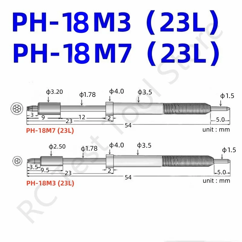 20/50PCS PH-18M3 PH-18M7 23L 23mm Length Spring Test Probe ICT Test Pin For PCB Test M3 Head M7 Head Dia 2.5mm 3.2mm
