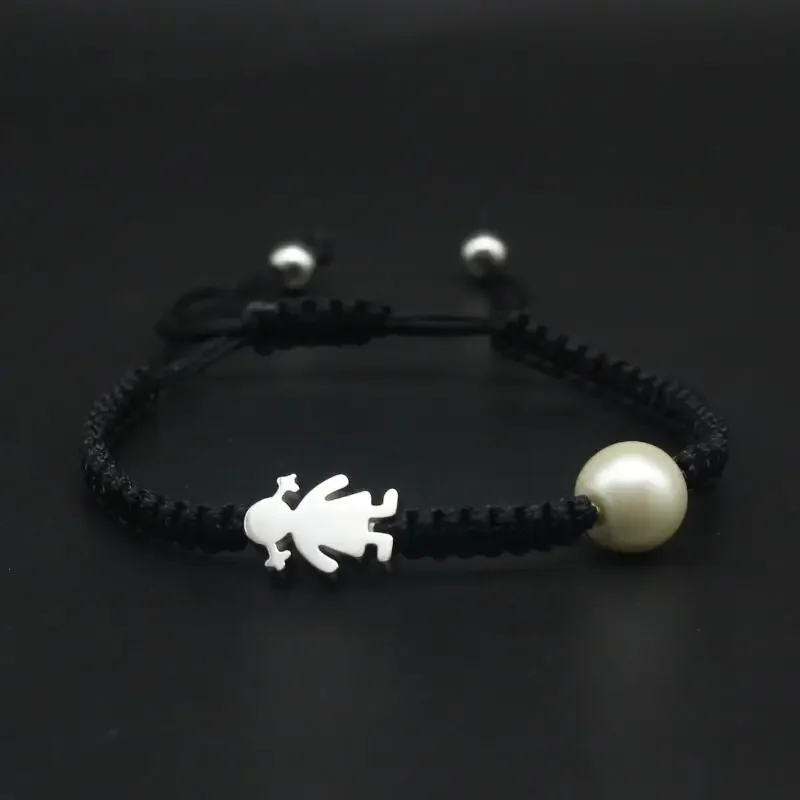 Cute Stainless Steel Little Girl Charm Bracelet Imitation Pearls Braided Adjustable Rope Bracelets for Women Jewelry Gift