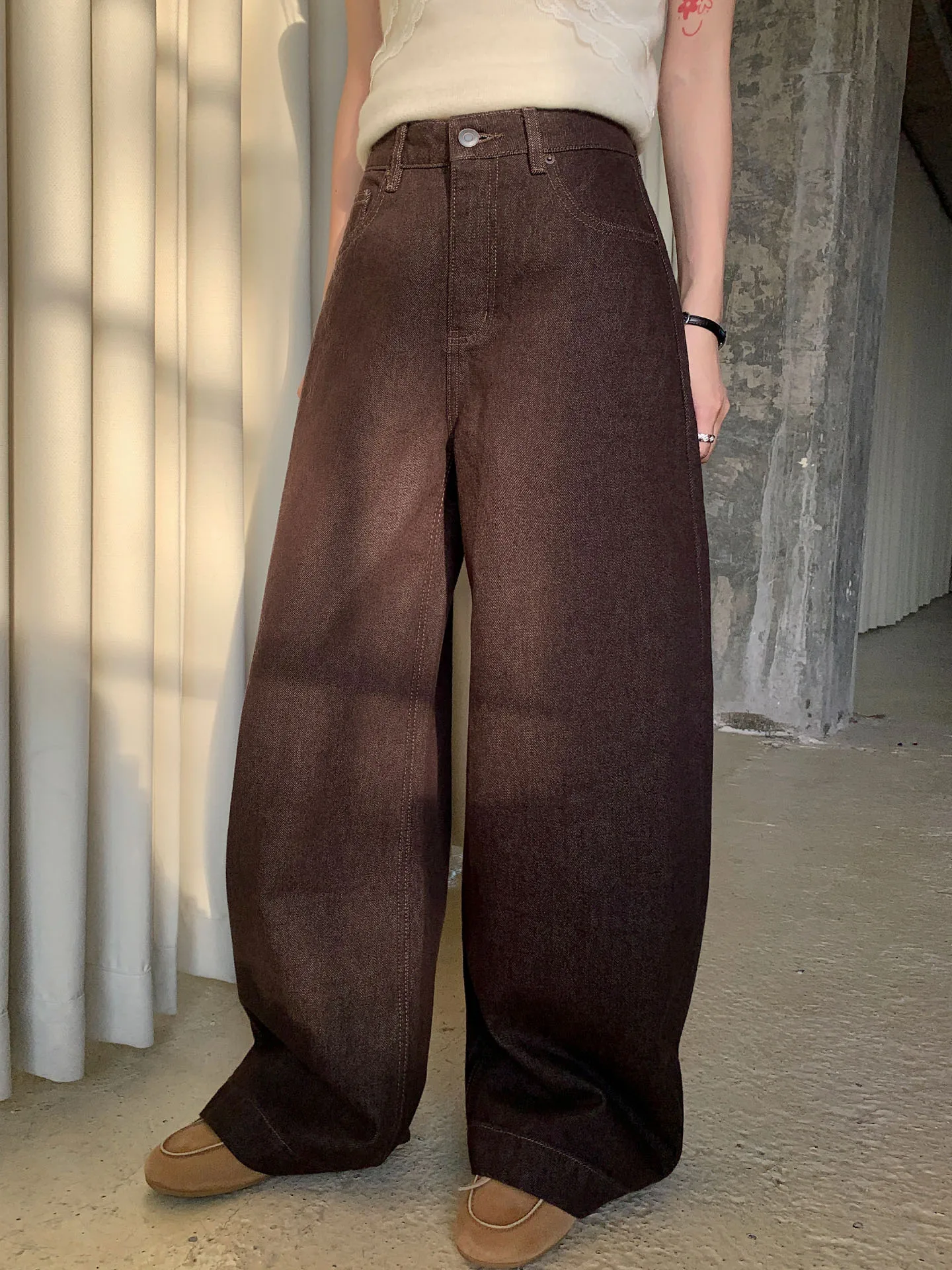 

Джинсы TWINS American Sle свободного кроя с широкими штанинами, высокая талия, хлопок, цветные повседневные брюки для женщин, винтажный дизайн, уличная мода