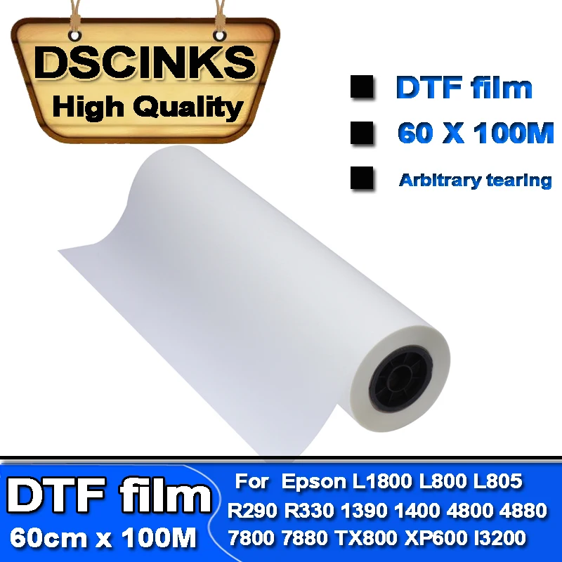 60cm*100 Meter DTF Transfer Film For Epson I3200 DX5 DX7 XP600 I4720 Shirt Printing With Safe Packing single matte DTF film