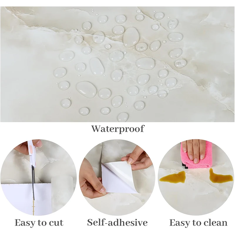 نسيج رخامي مقاوم للماء ورق اتصال ذاتي اللصق بلاط الحمام أرضية خزانة PVC خلفية أثاث المطبخ ملصقات الحائط