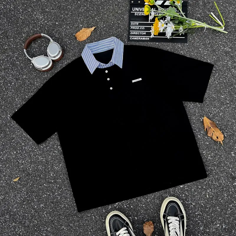 

Мужская рубашка в стиле ретро с коротким рукавом, летняя, в американском стиле, свободного кроя, с эффектом окрашивания, молодежная, популярная модель