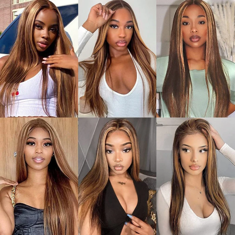 3/4 PCS Highlight Piano Color Silky Straight Virgin Human Hair Bundles With 4x4 Free Part Lace Closure In One Set 65g/PC