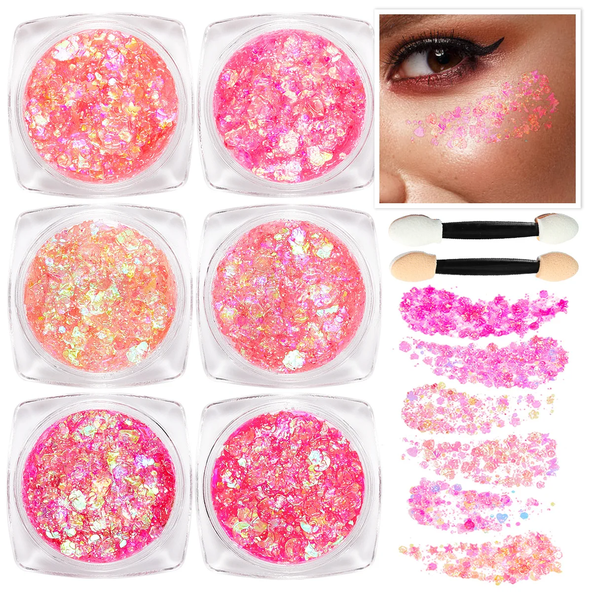 

6 Color Cosmetic Chunky Glitter Shimmer Body Face Hair Eye Musical Festival Carnival Dance Party Makeup Glitter Gel