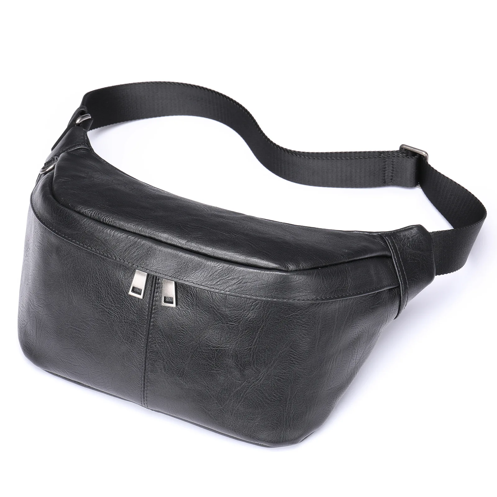 Casual Men's Waist Bags Genuine Leather Fanny Pack Travel Hip Belt Pouch Male Chest Bags Sling Purse Side Bags Crossbody Blac