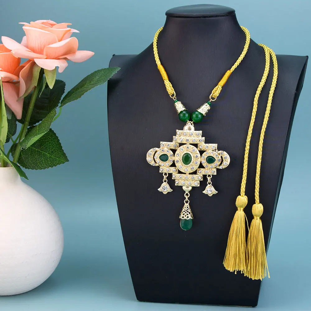 Poyasa Ethnic Women Rope Choker Necklace Tassels String Gold Color Crystal Arabic Style Pendant For Women Algeria Bridal Bijoux