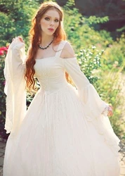 Vintage Princess Wedding Dress Fairy Medieval Lace Gothic Lace-Up Corset Boho Bridal Ball Gown Flare Sleeve Masquerade Dresses