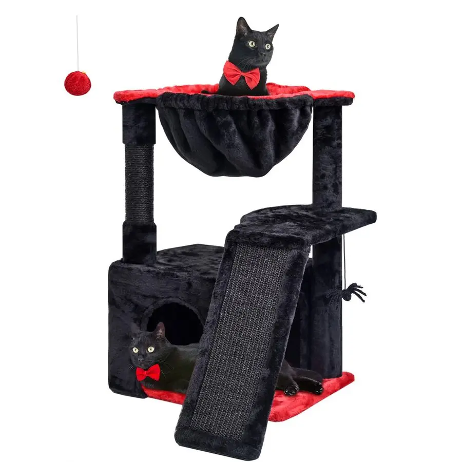 Gothic Cat Tree for Indoor Cats Large Adult, Modern Activity Tower with Scratching Posts amp Board, Condo with Plush Perch, Crad