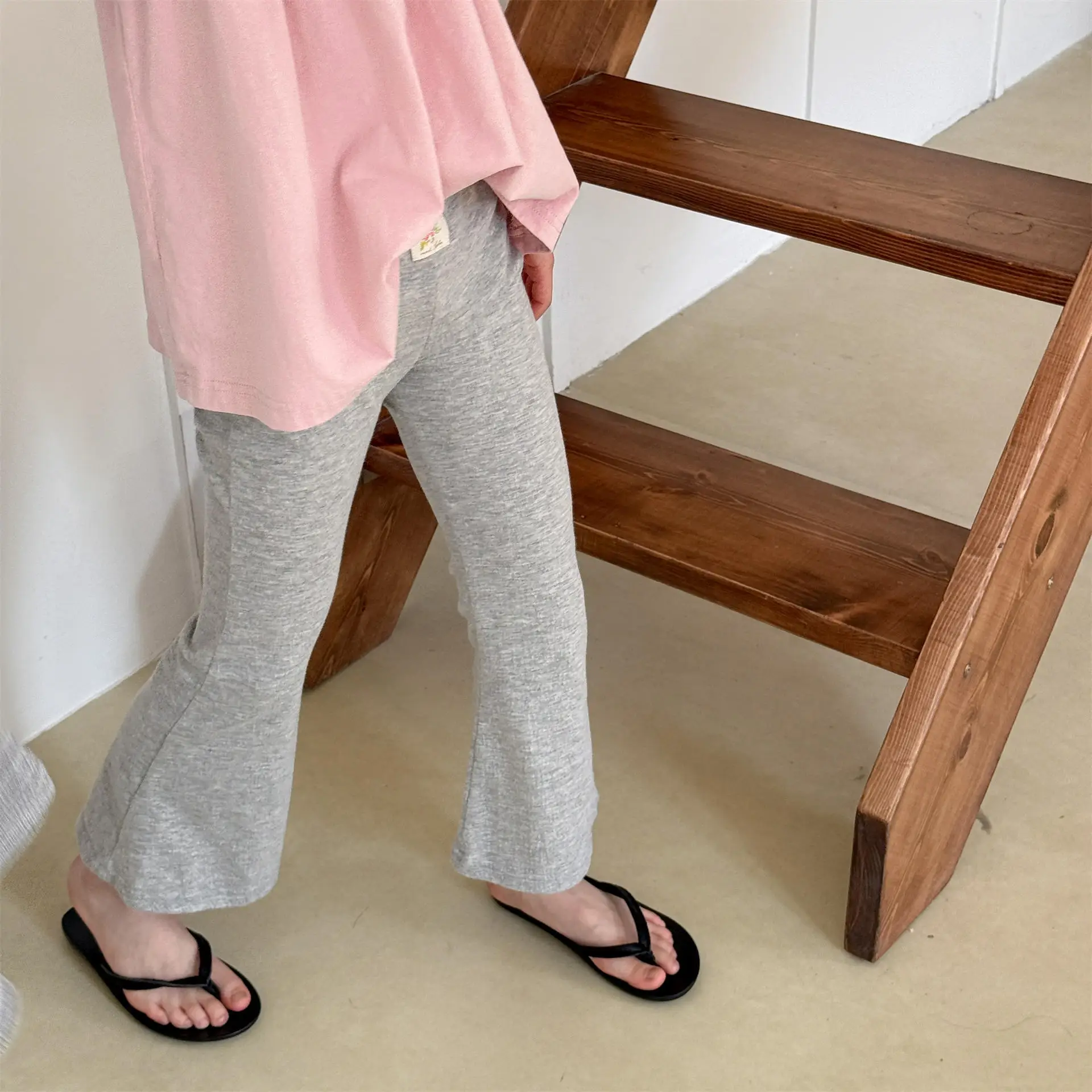 

2025 Summer New Children Trousers Solid Girls Flared Pants Thin Cute Baby Girls Leggings Cotton Versatile Kids Casual Pants