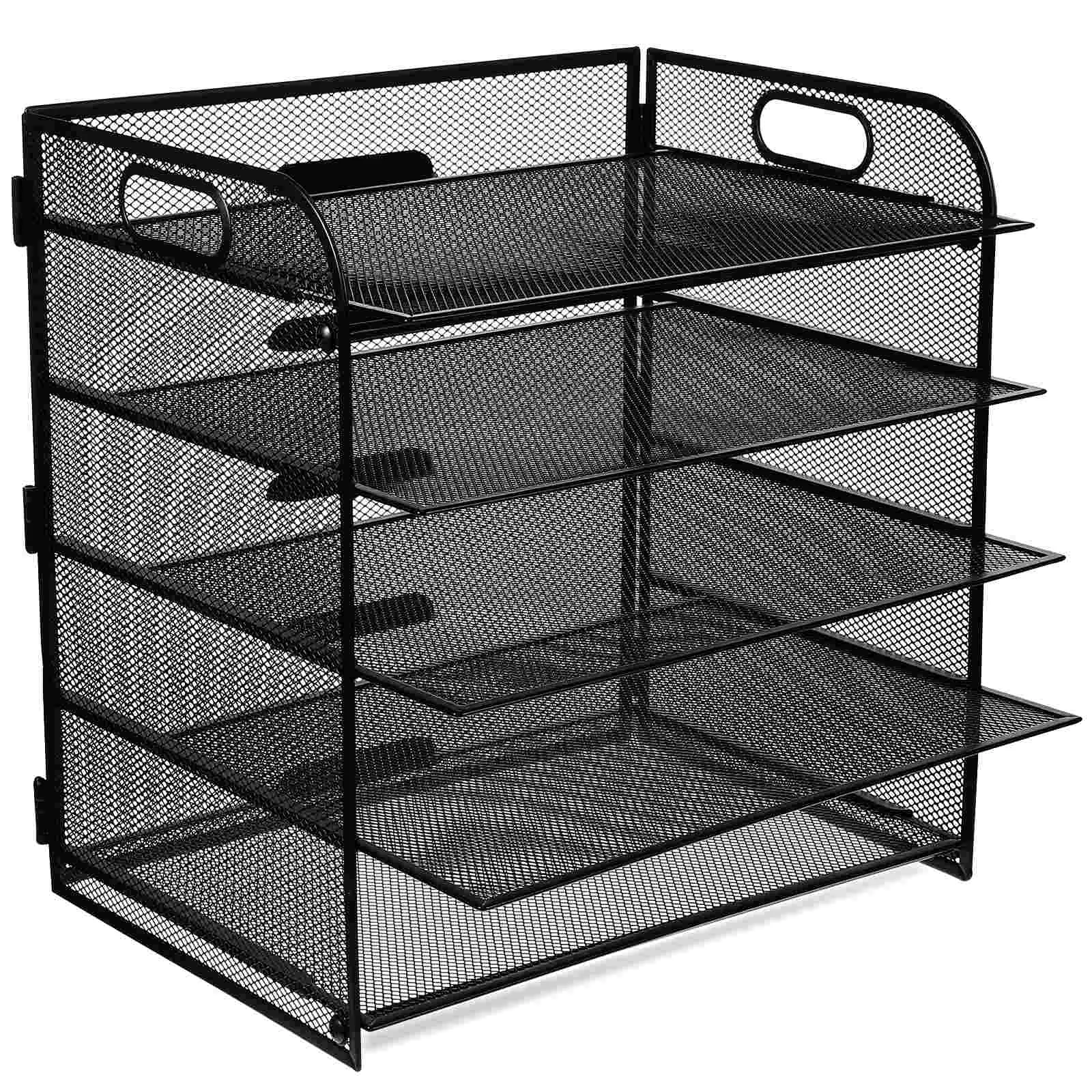 

5-Layer Mesh Desktop File Organizer Stackable Paper Trays Rack Letter Holder for