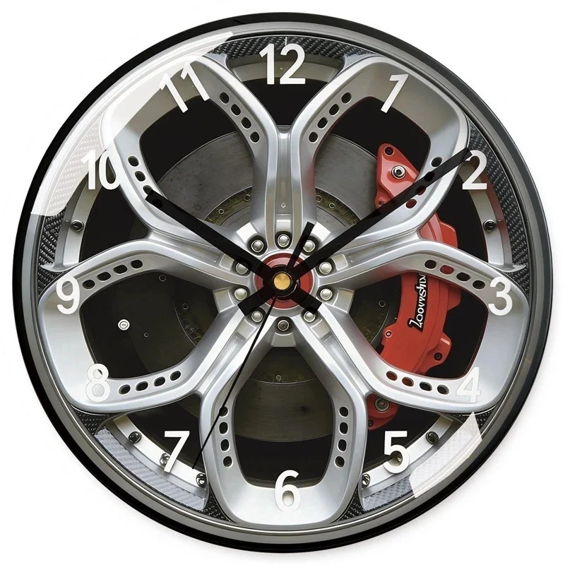Car Tire Wheel Rim Wall Clock Racing Mechanical Silent Quartz Hanging Unique Automotive Garage Home Office Decor For Car Fans