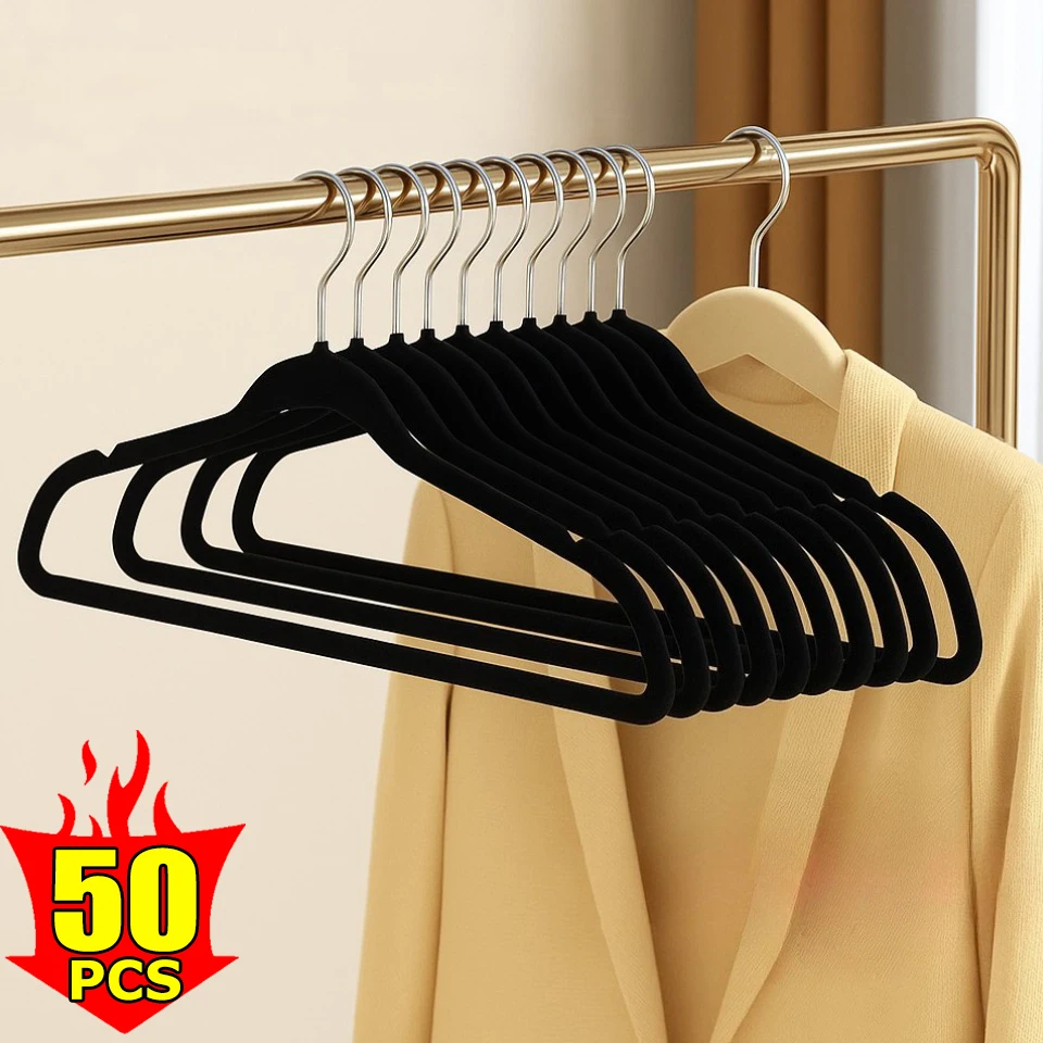 

NonSlip Velvet Hangers Space Saving Anti Shoulder Corner Drying Rack Heavy Duty Clothes Pants Shirts Wardrobe Closet Organizer