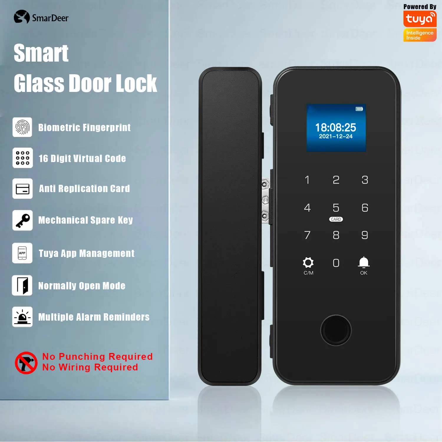 SmarDeer Electronic lock for Tuya smart Lock with Glass Door Sliding Door Intelligent Door Lock with spare key and Smartlife App