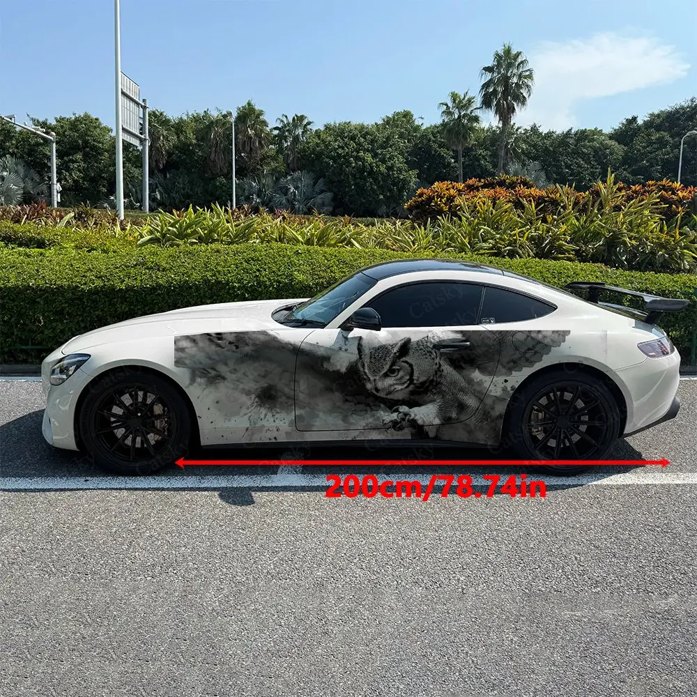 2pcs Splatter Owl Car Side Wraps, Self-Adhesive PVC Waterproof & Scratch-Resistant Stickers, Car Accessory Gift