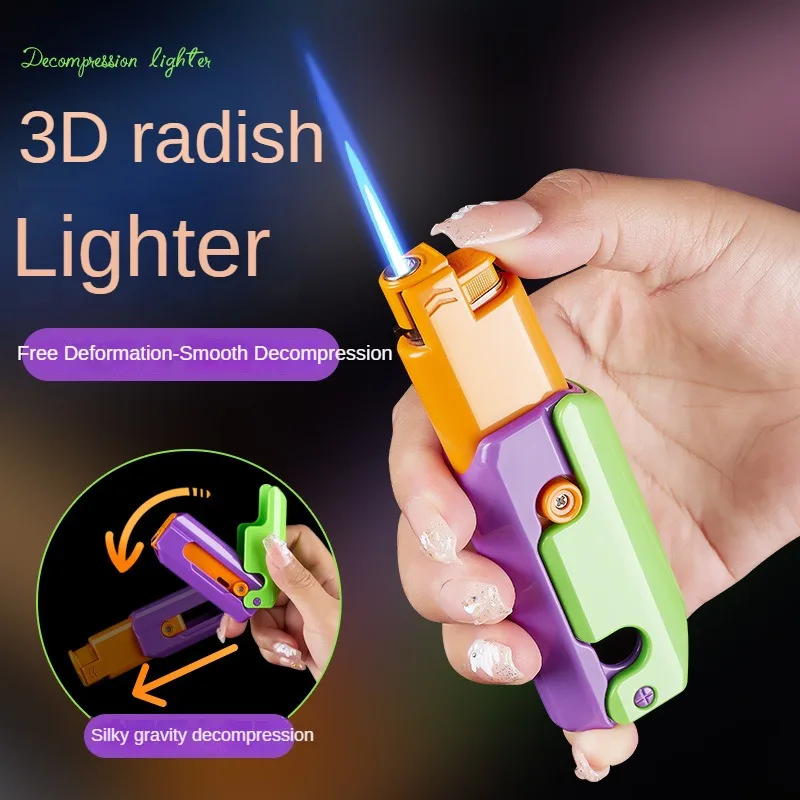 3D Decompression Carrot Lighter Blue Flame Long Stripe Jet Cigar Lighter Outdoor Windproof Fuel lighter Portable Smoking Gadgets