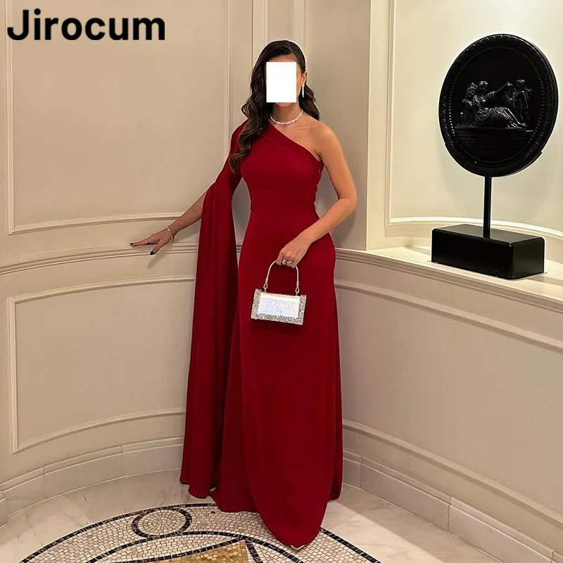 

Jirocum Elegant One Shoulder Prom Dress Women Burgundy Simple Party Evening Dresses Floor Length Saudi Formal Occasion Gowns